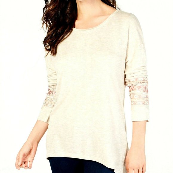 Style & Co Womens Heather Embroidered High-Low Top - Picture 1 of 2